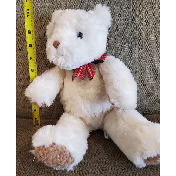 Chosun International Inc. White Bear Plush Toy with Red Plaid Bow Rare HTF - Picture 10 of 10